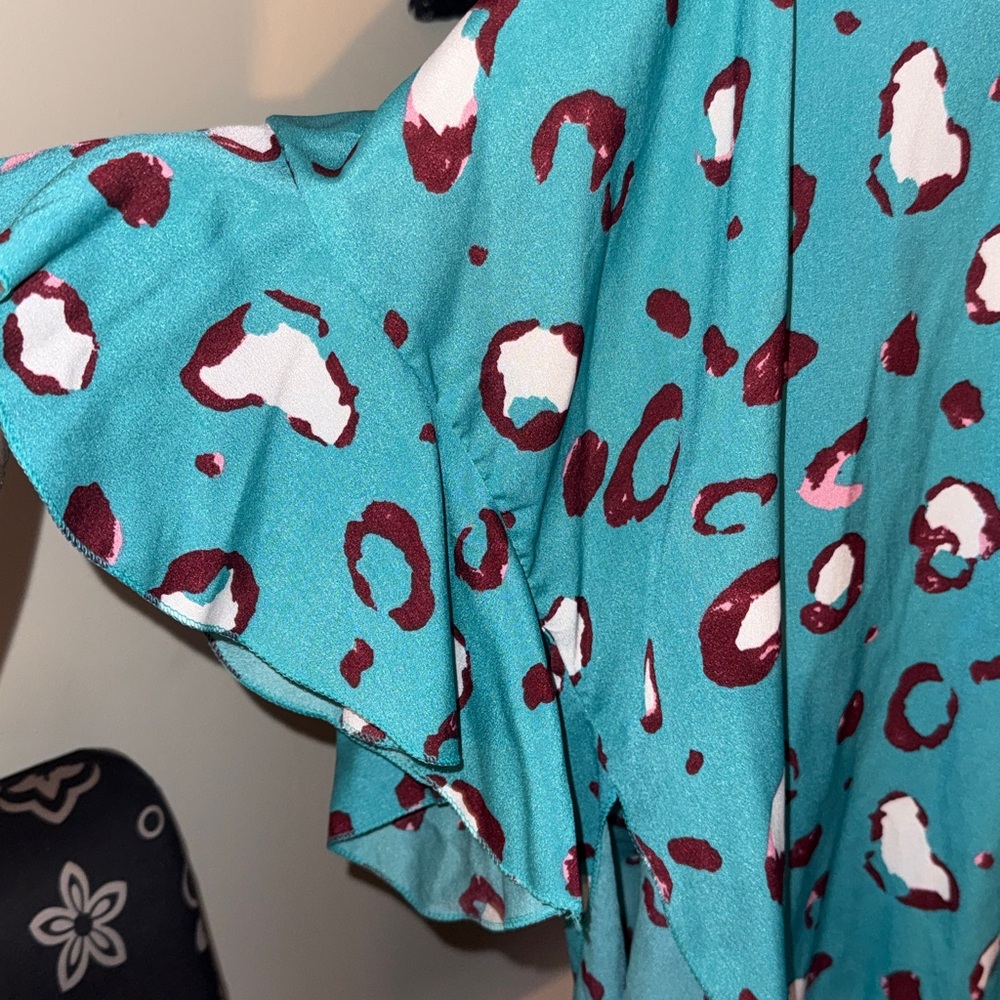 Teal Leopard Print Kimono Cardigan - Picture 3 of 4